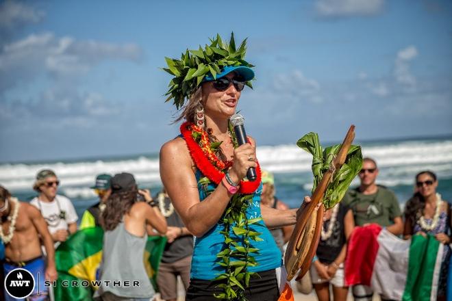 AWT tour director, Sam Bittner, kicking things off after the Hawai'ian blessing - 2015 Novenove Maui Aloha Classic © American Windsurfing Tour / Sicrowther